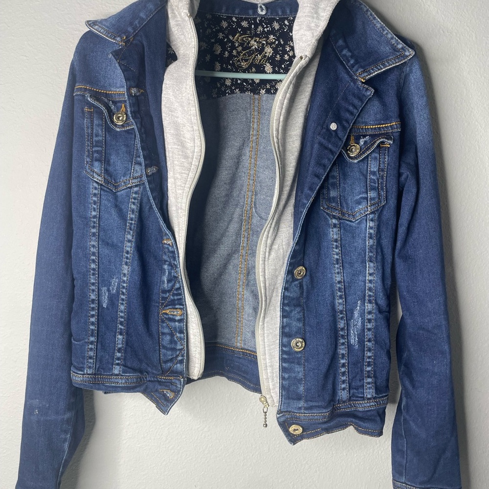 Kenzo Blue Denim Jacket with Gray Hooded Liner